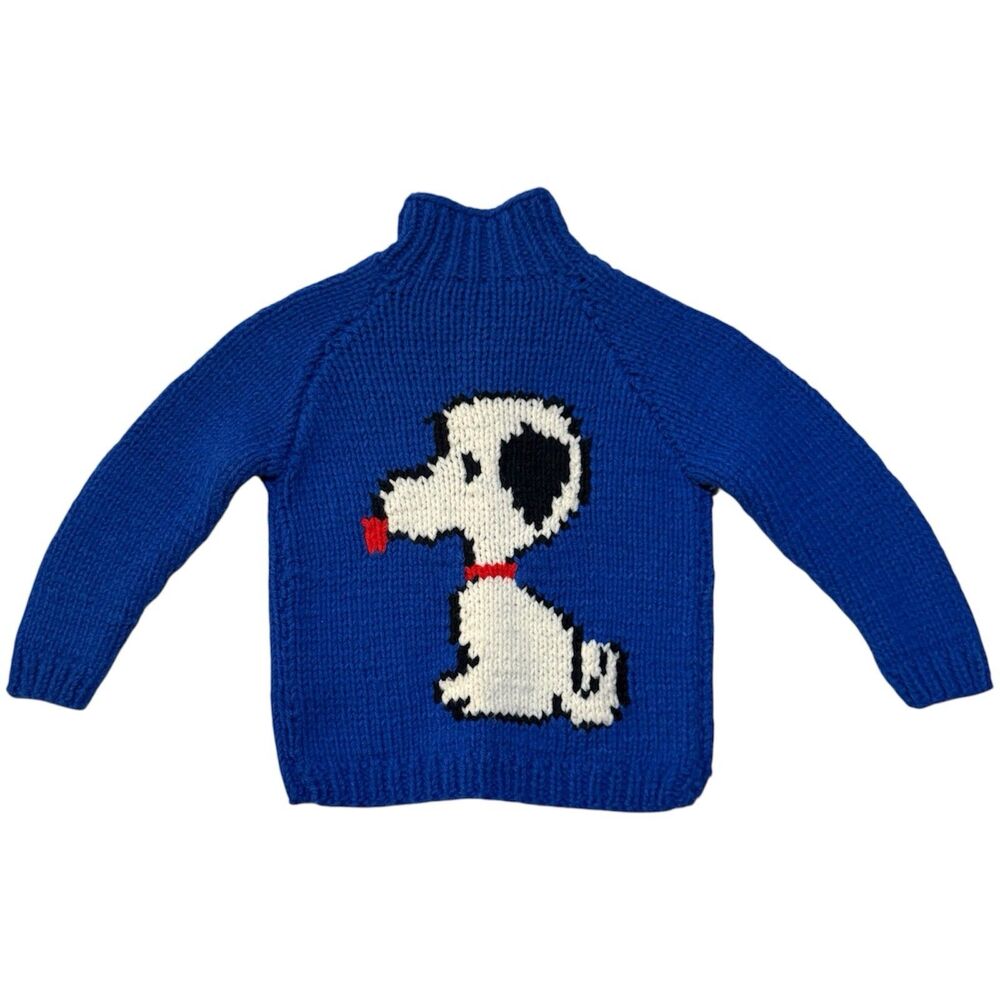 Vintage 60s 70s Snoopy Cowichan Wool Knit Cardigan Sweater Rare Kids Toddler